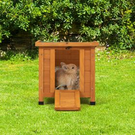 Modern Wooden Rabbit Cat Dog Hutch;  Indoor/Outdoor Retreat House with Openable Roof for Small Pets;  Weatherproof;  Bright Orange