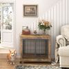 JHX Furniture Dog Cage Crate with Double Doors on Casters(Rustic Brown; 31.50''W*22.05''D*24.8''H)