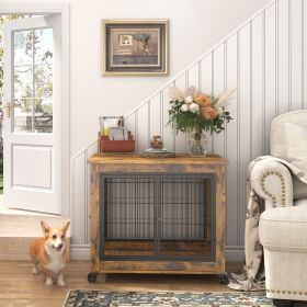 JHX Furniture Dog Cage Crate with Double Doors on Casters(Rustic Brown; 31.50''W*22.05''D*24.8''H)
