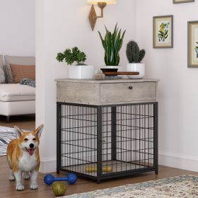 Furniture Style Wood Dog Crate End Table with Storage Console(Grey; 19.69''w x 22.83''d x 26.97''h)