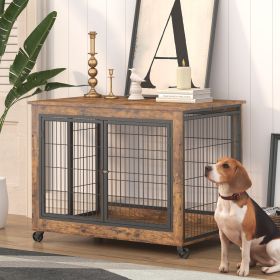 JHX Furniture Dog Cage Crate with Double Doors(Rustic Brown; 38.58''W*25.2''D*27.17''H)