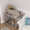 Furniture Style Dog Crate Side Table on Wheels with Double Doors and Lift Top.(Grey; 38.58''w x 25.5''d x 27.36''h)