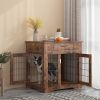 JHX Furniture Style Dog Crate End Table with Drawer; Pet Kennels with Double Doors ; Dog House Indoor Use; (Rustic Brown; 29.92'w x 24.80'd x 30.71'h)
