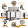 Furniture Style Dog Crate Side Table on Wheels with Double Doors and Lift Top.(Grey; 38.58''w x 25.5''d x 27.36''h)