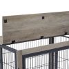Furniture Style Dog Crate Side Table on Wheels with Double Doors and Lift Top.(Grey; 38.58''w x 25.5''d x 27.36''h)