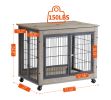 Furniture Style Dog Crate Side Table on Wheels with Double Doors and Lift Top. (Grey; 31.50''W*22.05''D*25''H)