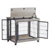 Furniture Style Dog Crate Side Table on Wheels with Double Doors and Lift Top. (Grey; 31.50''W*22.05''D*25''H)