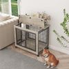 Furniture Style Dog Crate Side Table on Wheels with Double Doors and Lift Top. (Grey; 31.50''W*22.05''D*25''H)