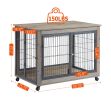 Furniture Style Dog Crate Side Table on Wheels with Double Doors and Lift Top.(Grey; 38.58''w x 25.5''d x 27.36''h)