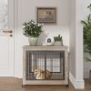 Furniture Style Dog Crate Side Table on Wheels with Double Doors and Lift Top. (Grey; 31.50''W*22.05''D*25''H)