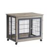 Furniture Style Dog Crate Side Table on Wheels with Double Doors and Lift Top. (Grey; 31.50''W*22.05''D*25''H)