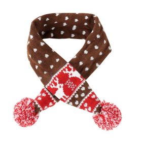 Christmas Knitted Elk Striped Fur Ball Pet Scarf Cat Dog Scarf Teddy Scarf (Color: Coffee)