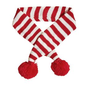 Christmas Knitted Elk Striped Fur Ball Pet Scarf Cat Dog Scarf Teddy Scarf (Color: Red)