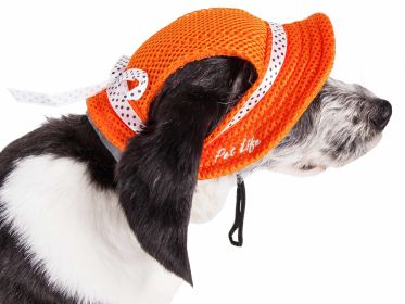 Pet Life 'Sea Spot Sun' Uv Protectant Adjustable Fashion Mesh Brimmed Dog Hat Cap (Color: orange)