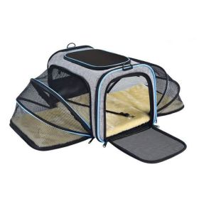 Cat Carrier TSA Airline Approved with Ventilation for Small Medium Cats Dogs Puppies with Big Space 5 Mesh Windows 4 Open Doors - Blue (Color: as Pic)