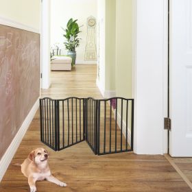 Pet Gate â€“ Dog Gate for Doorways;  Stairs or House â€“ Freestanding;  Folding ;  Dark brown; Arc Wooden (Color: Dark brown)